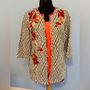 Embroidered Women's Jacket - Black and White with Rust Accents and under shell.